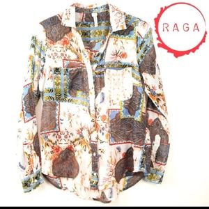 Raga Patch Pocket Multicolor Printed Blouse Small
